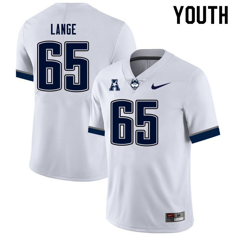 Youth #65 Aaron Lange Uconn Huskies College Football Jerseys Sale-White - Click Image to Close